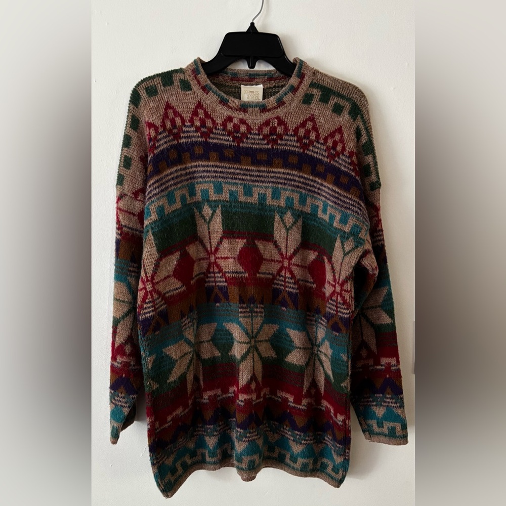 Needles & Yarn colorful crewneck Nordic Fair Isle vintage 90s sweater - Picture 1 of 4
